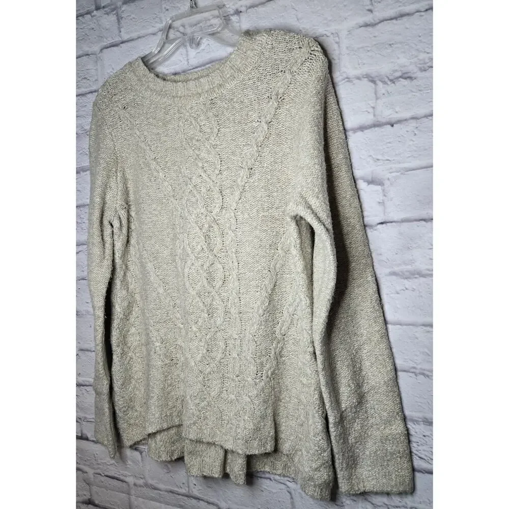 Soft Surroundings cream Oatmeal cable knit pullover crew sweater Medium. - Picture 2 of 7
